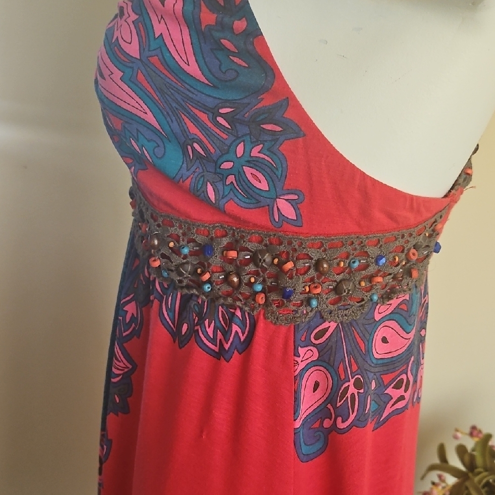 BEAUTIFUL FREE PEOPLE RED, PINK, AND BROWN BEADED TUNIC OR DRESS. NWOT. - Picture 13 of 16